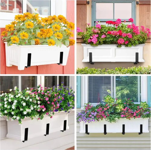 Miniatura 8 de Y&M Soportes de caja de ventana, de hierro resistente, ajustables, para barandillas, perfectos para balcones, vallas y jardines (4 unidades)