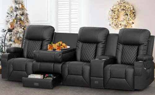 Miniatura 9 de YONISEE - Juego de sofá reclinable moderno - Sofá de 3 asientos y 1 silla reclinable giratoria con calor y masaje para sala de estar (3+1)