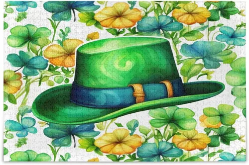 Nander Rompecabezas de 1000 piezas de sombrero y trébol del día de San Patricio para adultos, adolescentes y niños, divertido juego familiar para