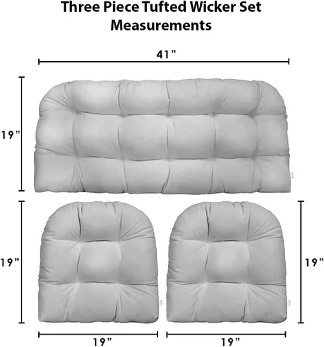 Miniatura 63 de RSH DECOR: Sunbrella 3-Piece Tufted Wicker Cushion Set 44" x 22" & 22" x 22" Outdoor Loveseat & U-Shaped Seat Cushions Crafted with