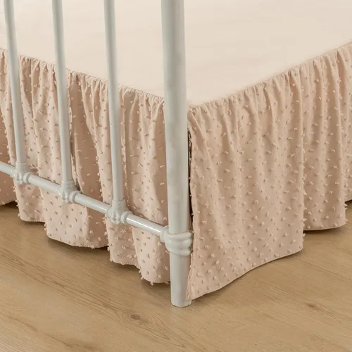 Miniatura 8 de Falda de cama de lunares copetudos, falda de cama con volantes tamaño King con esquinas divididas, faldas de cama con volantes de 14 pulgadas
