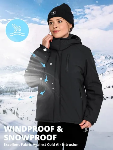 Miniatura 4 de CAMEL CROWN Chaquetas de esquí de invierno cálidas para mujer, abrigo de nieve impermeable con capucha, chaqueta de lluvia resistente al viento