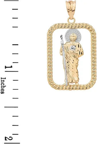 Miniatura 2 de Colgante de marco rectangular de estilo cuerda de oro bicolor sólido de 14 quilates, Oro amarillo