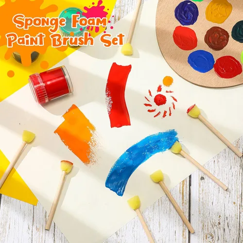 Miniatura 7 de Sabary Juego de 100 esponjas redondas de espuma, pinceles de esponja de pintura con mango de madera, juego de esponja para pintura, juego
