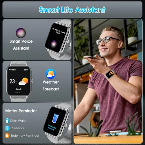 Miniatura 7 de Reloj inteligente para hombres y mujeres (respuesta/hacer llamadas) 1.85 pulgadas HD Fitness Tracker Smartwatch para Android iPhone con seguimiento