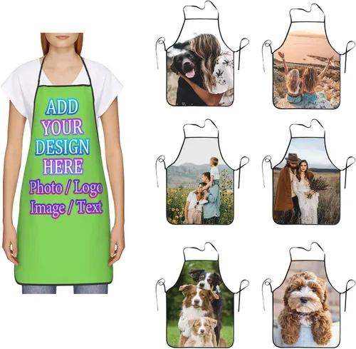 Miniatura 22 de Delantal de cocina personalizado con logotipo de texto fotográfico, delantal unisex personalizado para camarero de restaurante para hornear barbacoa
