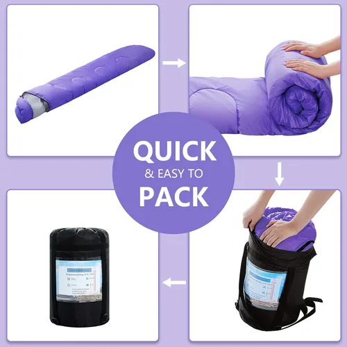 Miniatura 8 de Sacos de Dormir para Adultos, Niños y Niñas - Saco de Dormir Ligero Impermeable para Clima Cálido y Frío con Mochila Compacta, Ideal para 3-4