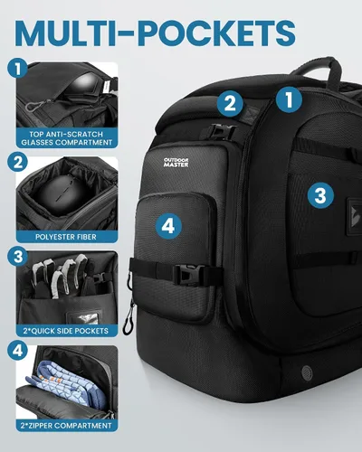 Miniatura 5 de OutdoorMaster Bolsa de bota, impermeable, 65 L, para esquí, snowboard, con cojín de aire, almohadilla de hombro, bolsa de equipo de esquí, mochila