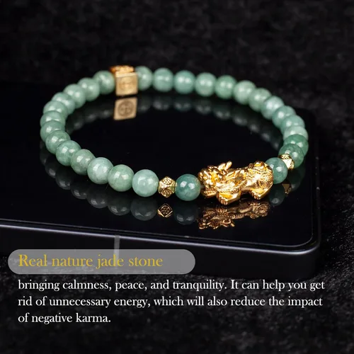 Miniatura 2 de Fengshui Pulsera de riqueza verde Pulsera de jade real para mujer Atrae pulseras adineradas afortunadas