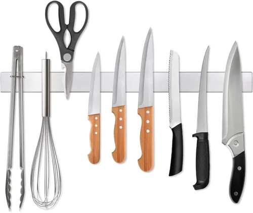 Miniatura 7 de Ninonly Tira magnética para cuchillos de 12 pulgadas, barra de cuchillos de cocina de acero inoxidable premium montada en pared, ahorro de espacio
