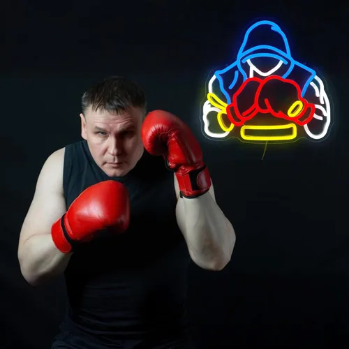 Miniatura 6 de Letrero de neón de boxeador, regalos de boxeo para hombres, luz LED de neón regulable para salas de deportes, decoración de gimnasio y cueva