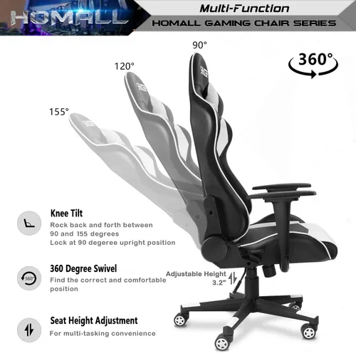 Miniatura 7 de Homall - Silla ejecutiva con respaldo alto, de piel sintética, ergonómica, ajustable y giratoria con soporte lumbar y reposacabezas para juego