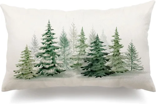 Miniatura 12 de DFXSZ Fundas de almohada de Navidad de 12 x 20 pulgadas Decoraciones de Navidad Acuarela Azul Verde Árbol de Navidad Estilo Rústico Naturaleza