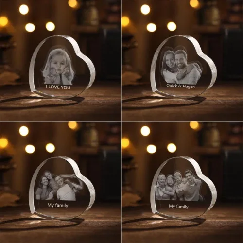 Miniatura 5 de Marcos de corazón de fotos de cristal 3D personalizados, foto de cristal 3D grabada con láser, regalo personalizado para mujeres, esposa, hombres