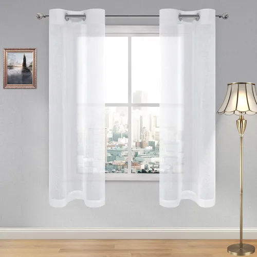 Miniatura 148 de DWCN Cortinas traslúcidas color verde frijol para sala de estar y dormitorio - Cortinas voile con aspecto de lino sintético con ojales en la parte