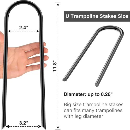 Miniatura 4 de Anclajes de estacas resistentes para trampolín de viento alto, extremos afilados, anclajes de tierra de seguridad de acero galvanizado de 11.8 Negro