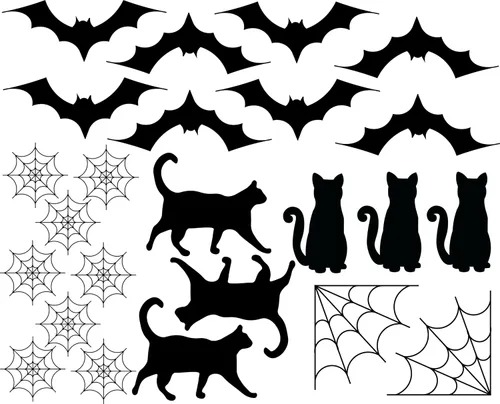 Calcomanía de Halloween para pared o puerta – Murciélagos, gatos, fantasmas y telarañas | Hecho en Estados Unidos | Vinilo extraíble para despegar y