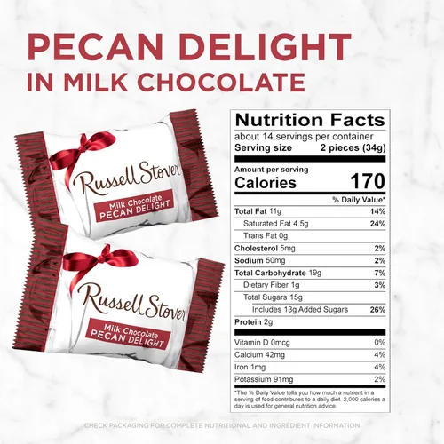 Miniatura 2 de Bolsa reforzada de delicia de pecán Russell Stover 16.10 oz. Paquete de caramelos cubiertos de chocolate con leche Russell Stover, pecanas