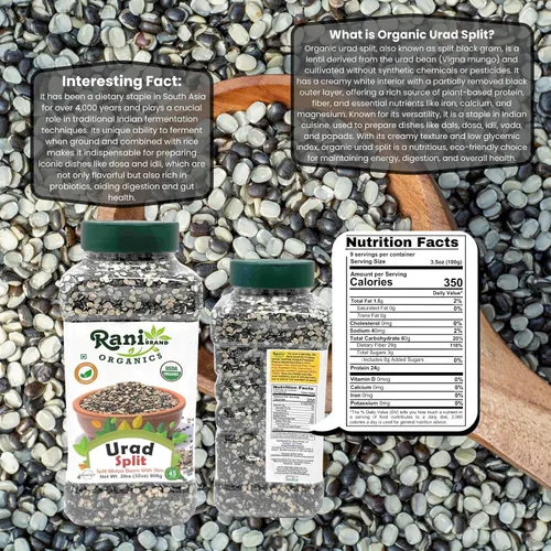 Miniatura 2 de Rani Organic Urid/Urad Split Chilka (frijoles mate divididos con piel) 32 onzas (2 libras) tarro de PET de 32.03 oz ~ Todo natural Apto