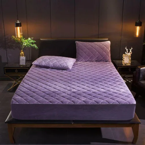 Miniatura 12 de Sábana de cama de calidad de hotel, funda protectora de colchón de terciopelo cristalino grueso cálido de color puro para camas individuales, Azul