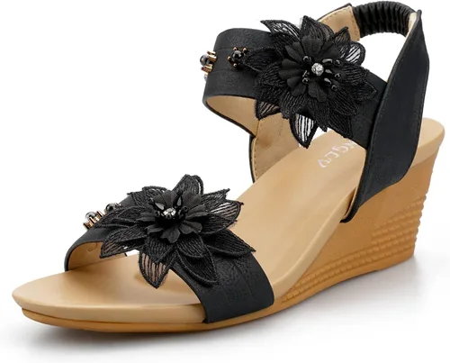 Sandalias de cuña para mujer, correas elásticas en el tobillo, puntera abierta, elegantes suelas gruesas, cómodas parejas de ensueño