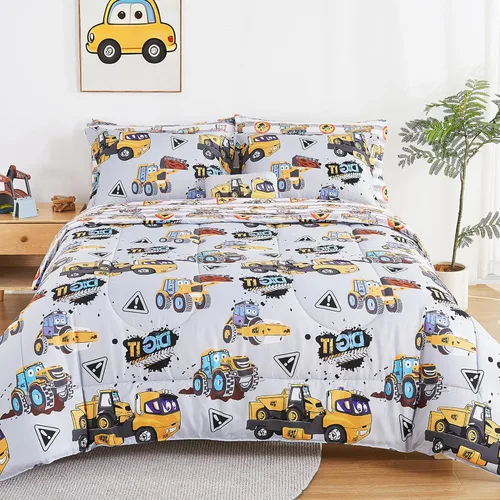 Miniatura 8 de Mooreeke Juego de edredón individual para niños de 6 piezas, juego de ropa de cama azul para adolescentes, microfibra de dinosaurio, cama para niños