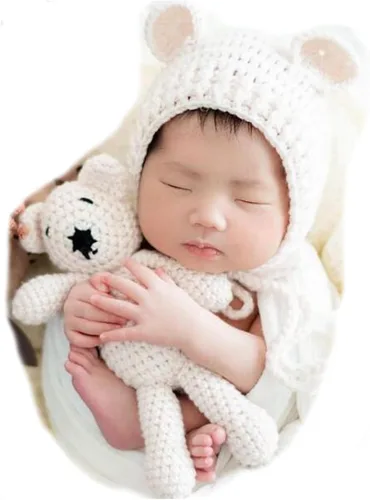 Miniatura 7 de Accesorios de fotografía para recién nacidos, sombrero de oso, sesiones de fotos de bebé, trajes de fotos para posar fotos de ganchillo, oso muñeca
