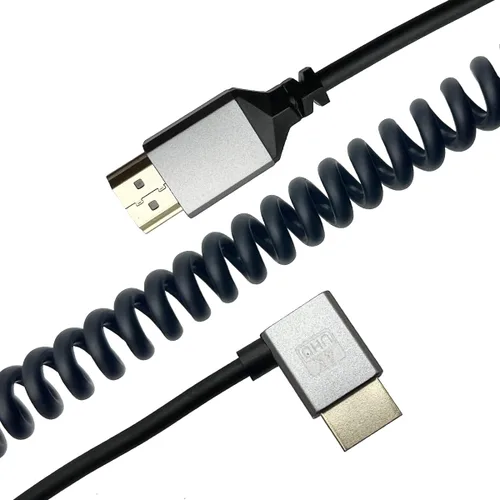 Seadream Cable HDMI en espiral en ángulo 4K, cable HDMI macho a macho, HDMI 2.0 18 Gbps convertidor de extensión de cable HDTV compatible con 3D,