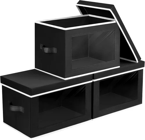 Miniatura 23 de Homsorout Contenedores de almacenamiento con tapas, organizadores pequeños de tela con ventana, contenedores de almacenamiento plegables para ropa