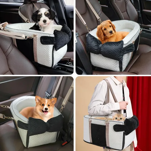 Miniatura 6 de Asiento de coche para perros pequeños, consola central portátil ajustable, asiento de auto para perro, asiento de auto extraíble para gatos, asiento