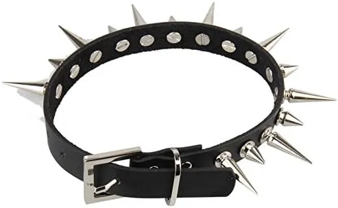 Miniatura 2 de Bystar Gargantilla unisex de cuero genuino punk rock gótico con remaches, Cuero Metal