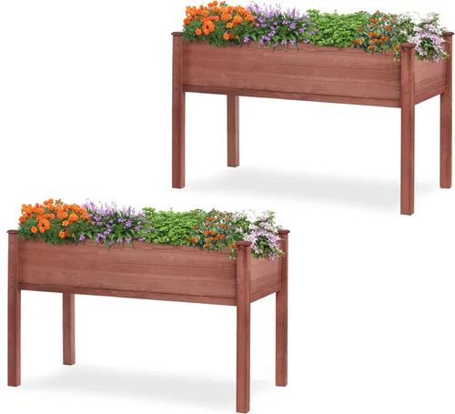 Miniatura 20 de Cama de jardín elevada con patas (31 x 16 x 31 pulgadas), maceta elevada de madera maciza para exteriores Gris