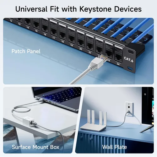 Miniatura 5 de [Con certificado UL] Paquete de 25 enchufes Keystone de presión Cable Matters Cat6 RJ45, Negro
