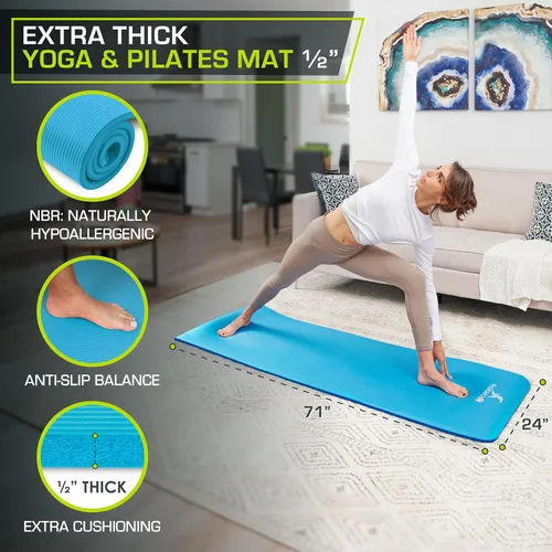 Miniatura 2 de ProsourceFit Extra Thick Yoga and Pilates Mat 1/2” (13mm) or 1" (25mm), 71-inch Long High Density Exercise Mat with Comfort Foam and Carrying Strap
