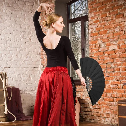 Miniatura 6 de Aodaer Paquete de 4 abanicos decorativos chinos de Kung Fu Tai Chi para hombres y mujeres, color negro