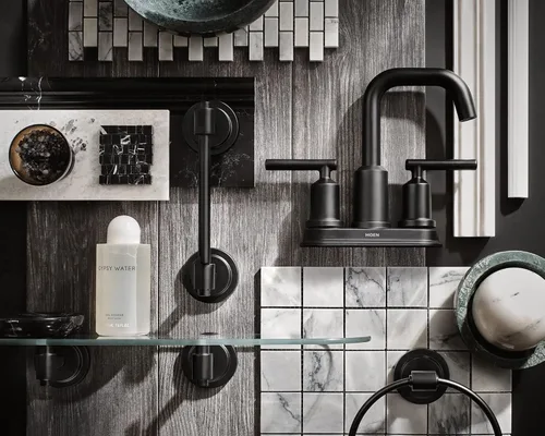 Miniatura 3 de Moen Gibson - Grifo de baño moderno de dos manijas con montaje de desagüe, acabado negro mate, para encimeras de 4 pulgadas con 3 orificios, 6150BL