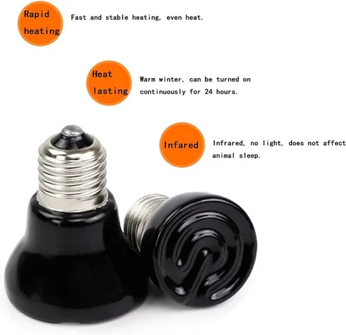 Miniatura 3 de 4 paquetes de 50 W negro lámpara de calor de cerámica mini reptil lámpara de calor bombillas E26/E27 110V infrarrojo emisor de calor de reptil