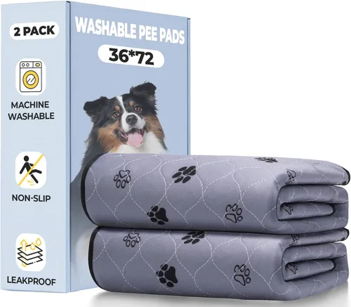 Miniatura 29 de Fostanfly Almohadillas lavables para orina para perros, paquete de 2 almohadillas reutilizables superiores de 36 x 48 pulgadas, impermeables, Gris