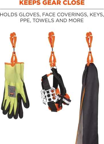 Miniatura 3 de Ergodyne Squids 3420 Swiveling Glove Clip Holder with Dual Clips Naranja - Paquete de 6