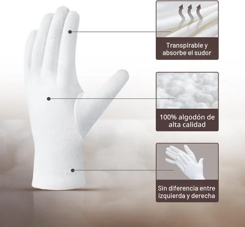 Miniatura 2 de COOLJOB Guantes 100% Algodón, 6 Pares de Guantes de Algodón Blanco para Manos Secas Hidratantes y Eccema, Loción Nocturna, Tratamiento de Sueño