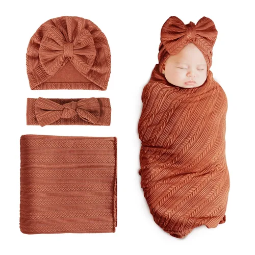 Miniatura 16 de DRESHOW BQUBO Manta de recepción para recién nacido, cálida para niñas con sombrero de lazo y diadema de lazo, regalo para baby shower 1 juego