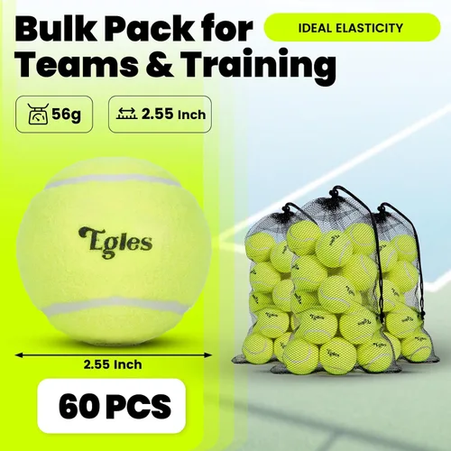 Miniatura 4 de Egles Paquete de 12/20/60 pelotas de tenis para entrenamiento y perros, pelota de tenis de práctica de alta elasticidad con bolsa de malla