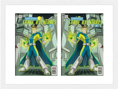 Miniatura 110 de Marco de cómic blanco mate para cómics publicado entre 1938 y 1955 (marco de madera maciza de cómic de la edad dorada) hecho para mostrar 4 cómics