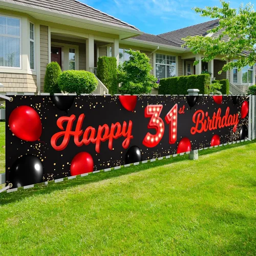 Miniatura 71 de Cartel de feliz cumpleaños número 10 color rojo y negro, globos para decoración temática para patio, jardín, niñas, mujeres, princesas, decoraciones