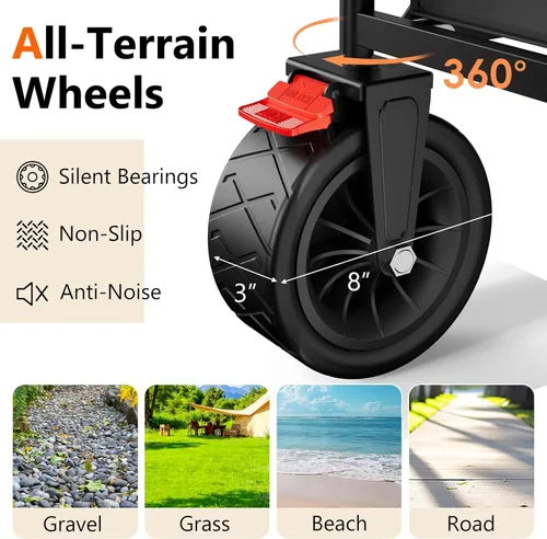 Miniatura 6 de Carro plegable 3 en 1 con capacidad de peso de 300 libras, carrito utilitario resistente de 150L con toldo extraíble, con ruedas grandes de playa