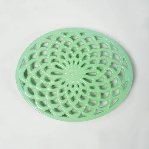HAWOK Salvamanteles ovalados de hierro fundido esmaltado con clavijas de goma, salvamanteles de metal para platos calientes, verde