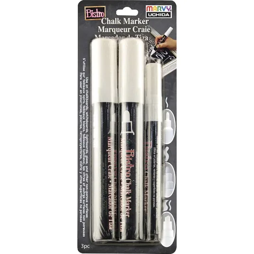 UCHIDA 48023-3A - Marcador de tiza bistro, 3 tamaños de punta, color blanco