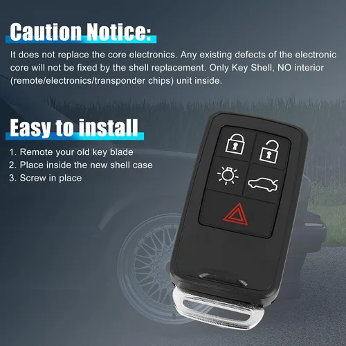 Miniatura 6 de X AUTOHAUX Funda para llave remota sin llave para automóvil PG788A para Volvo XC60 2010-2013 5 botones de teclas, color negro