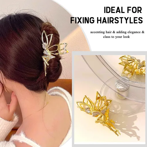 Miniatura 3 de Pinzas de pelo de elfo simples con diamantes de imitación, pinzas de metal dorado grandes para cangrejo, horquillas para el cabello, elegantes