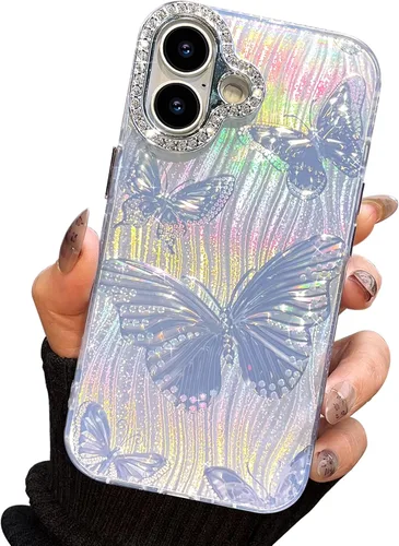 Miniatura 128 de I-MGAE-IN-AR Funda compacta para iPhone 11, diseño de mariposa, marco de protección de lente de cámara con diamante 3D, bonitas fundas protectoras